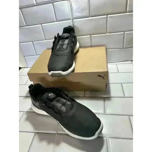 Puma Ignite Pwrcage Jrs Golf Shoes Black And Silver Waterproof 7C Juniors - Picture 2 of 14